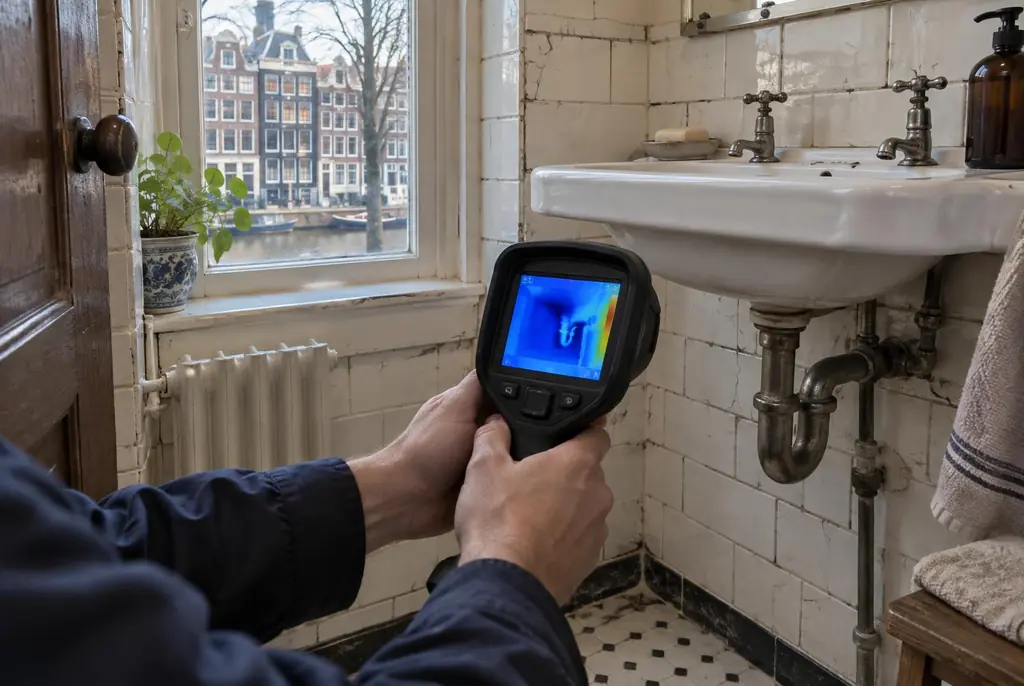 Lekdetectie Nieuwveen – badkamer met oude leidingen achter de tegels