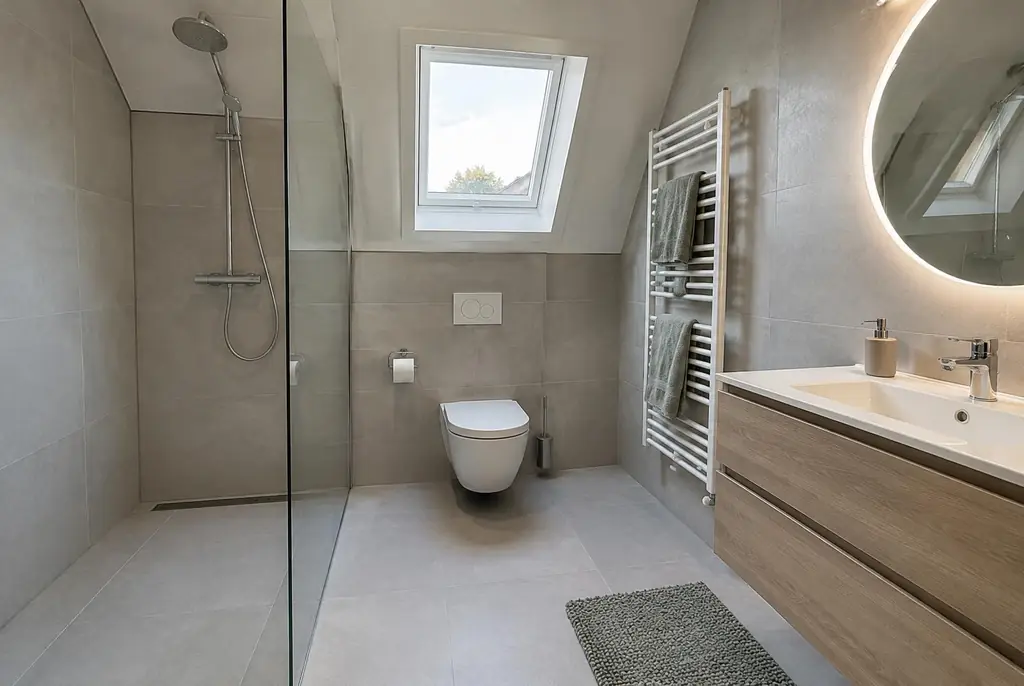 Lekdetectie Nieuwveen – droge badkamer met inloopdouche na herstel