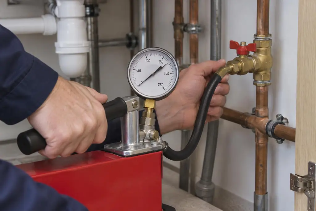 Lekdetectie Nieuwveen – druktest op een waterleiding met een manometer