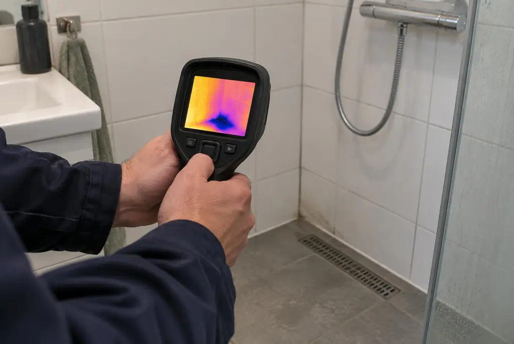 Lekdetectie Nieuwveen – lekdetectiespecialist met warmtebeeldcamera in een badkamer