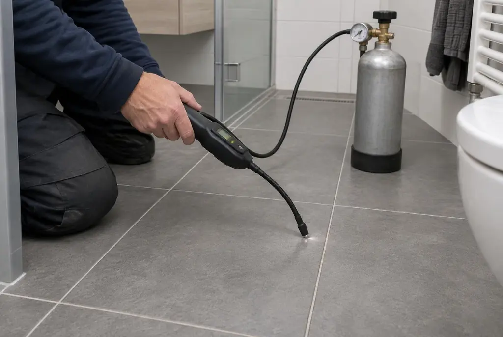 Lekdetectie Nieuwveen – technicus spoort met tracergas een lekkage op in de vloer